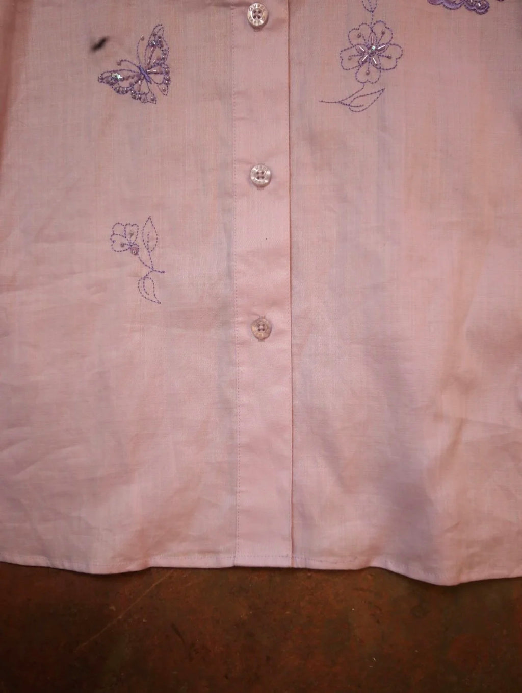 Lavender Butterfly Embroidered Button Up
