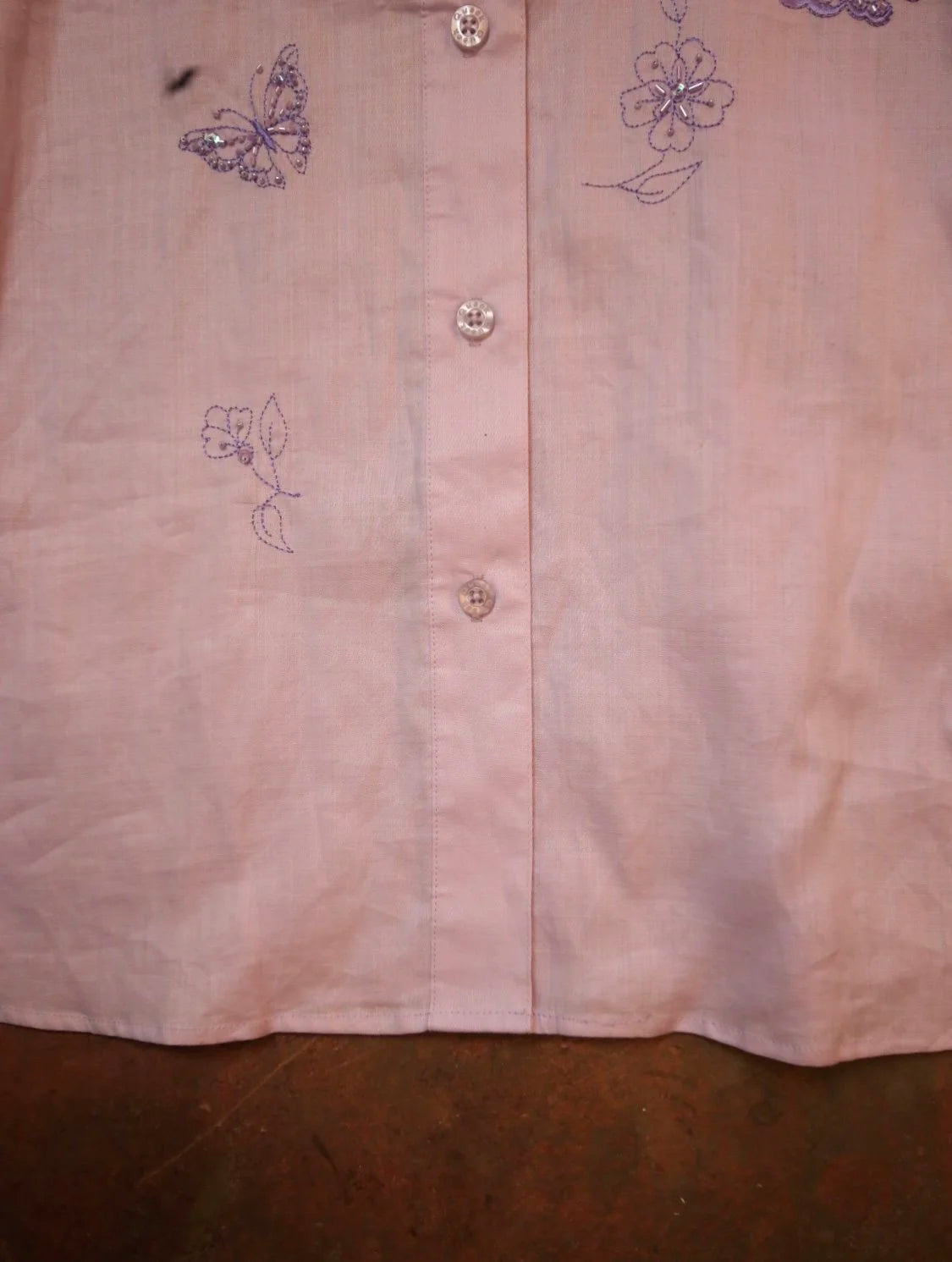 Lavender Butterfly Embroidered Button Up
