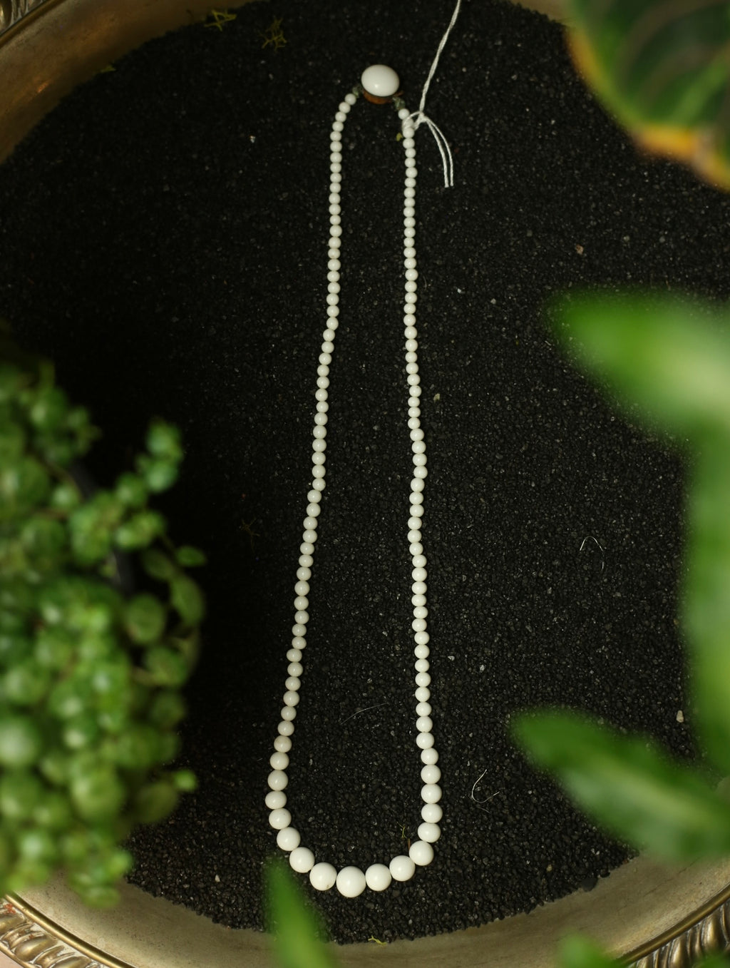 White Milk Glass Beaded Necklace