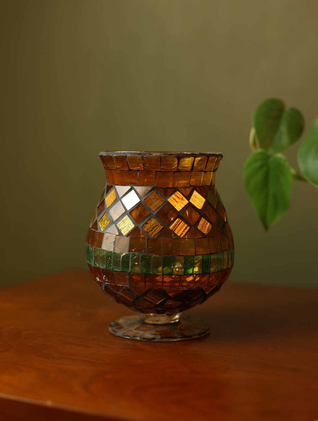Amber Mosaic Pedestal Vase