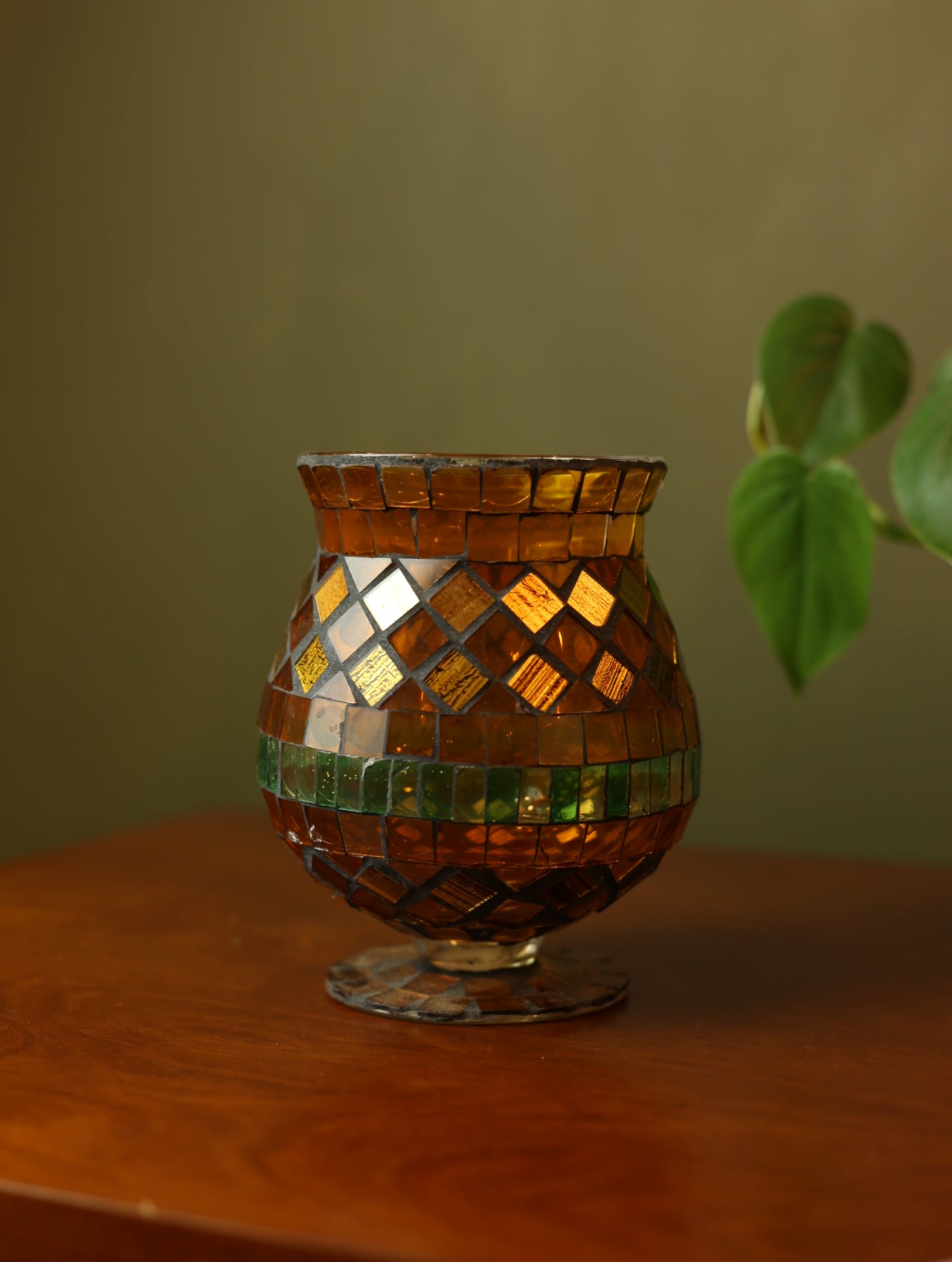 Amber Mosaic Pedestal Vase