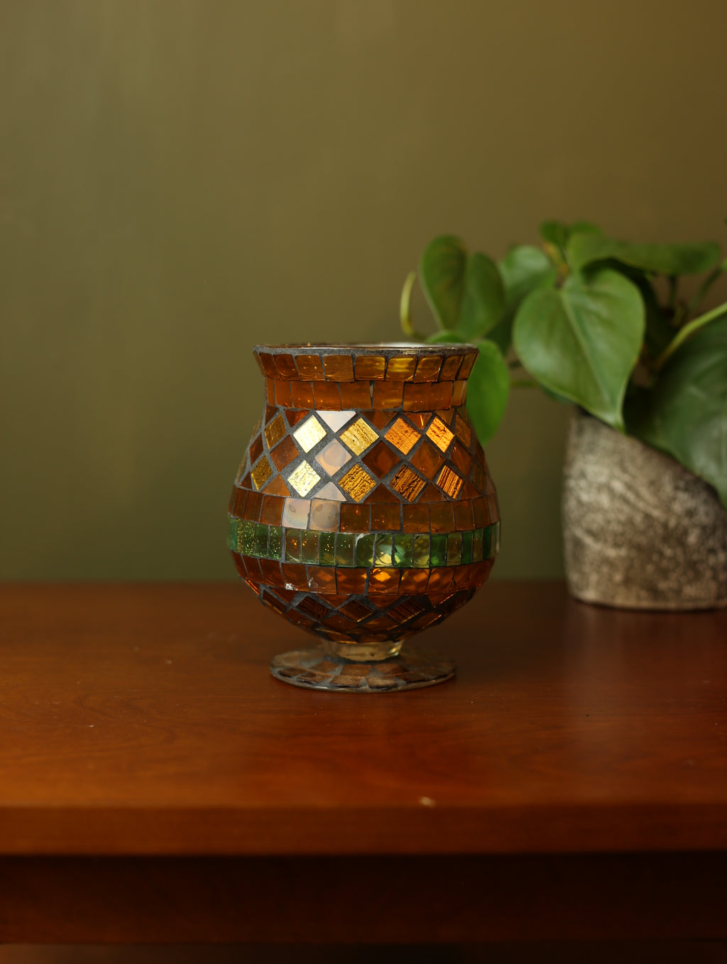 Amber Mosaic Pedestal Vase