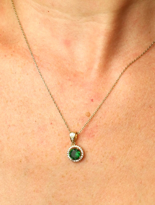 Gold Tone Faux Emerald Necklace, Earrings & Ring