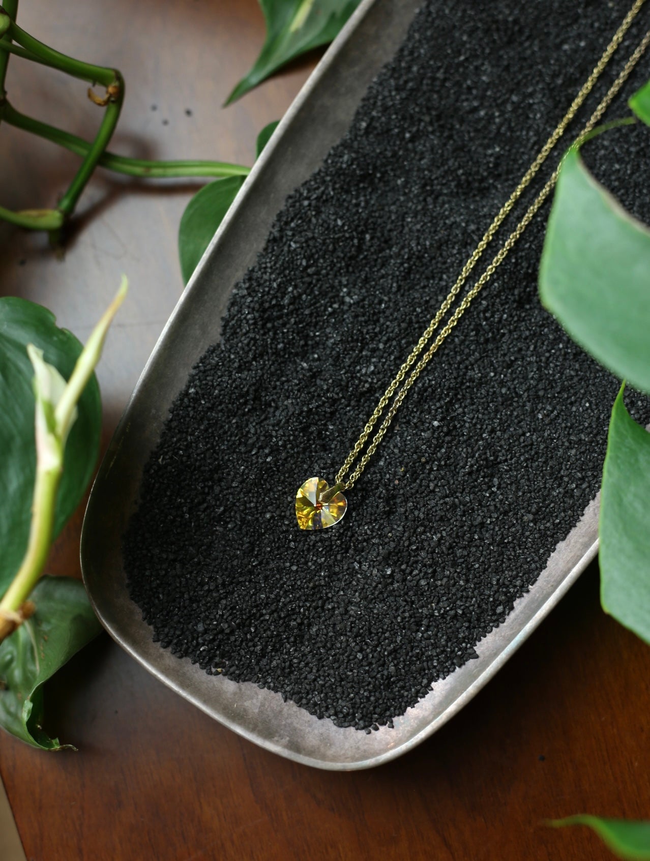 Opalescent Heart Gold Tone Necklace