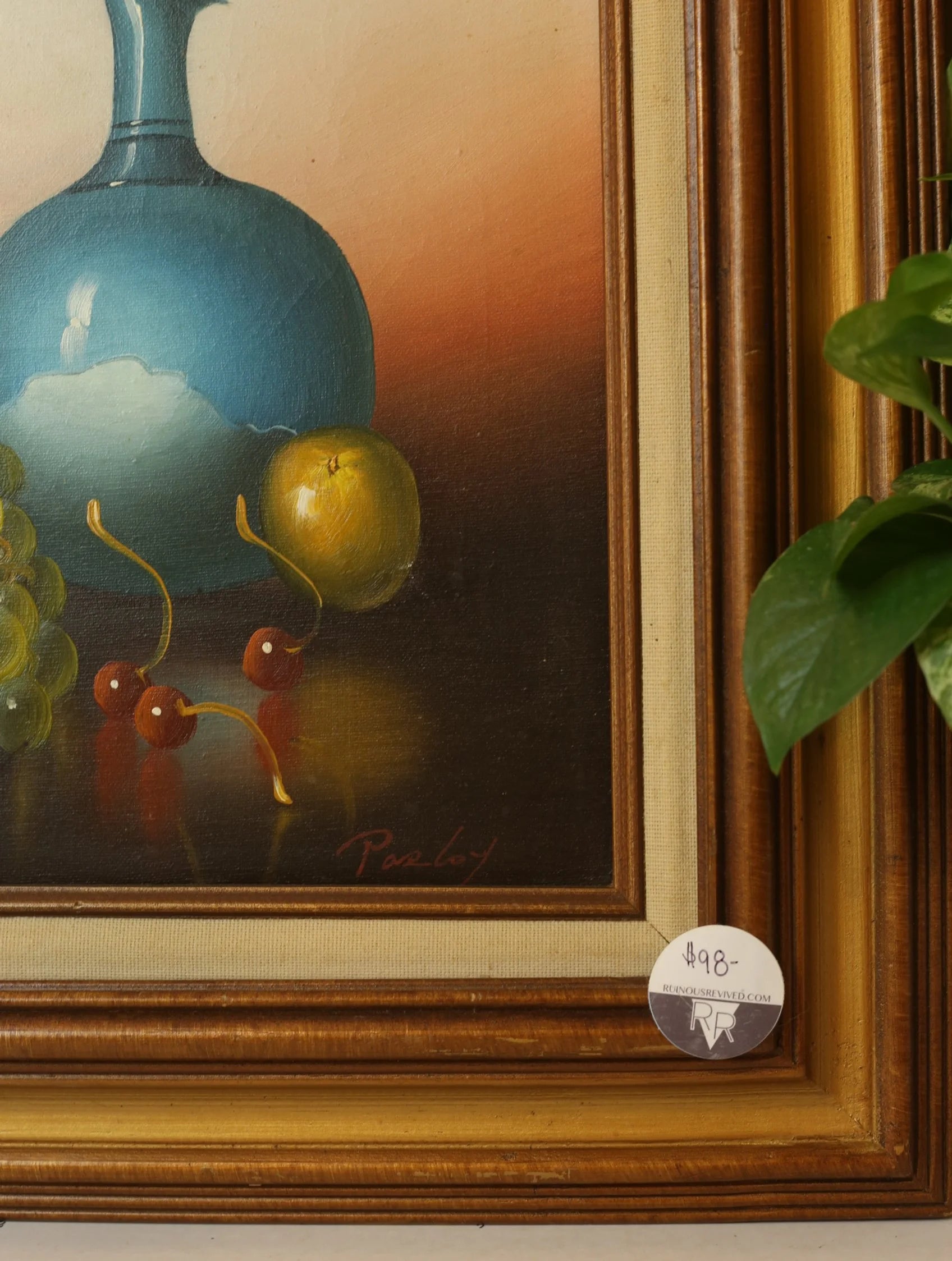 Vintage Still Life of Fruit with a Candle and Vase
