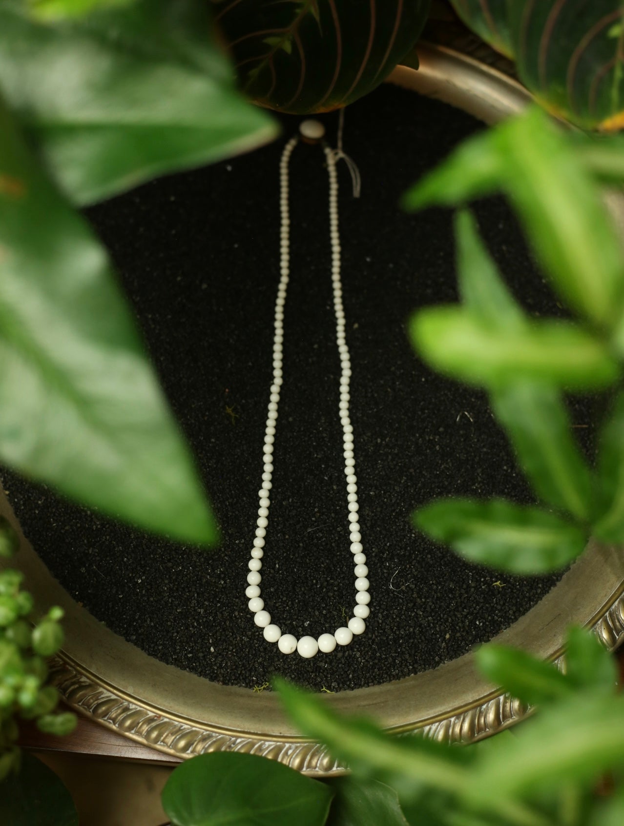 White Milk Glass Beaded Necklace