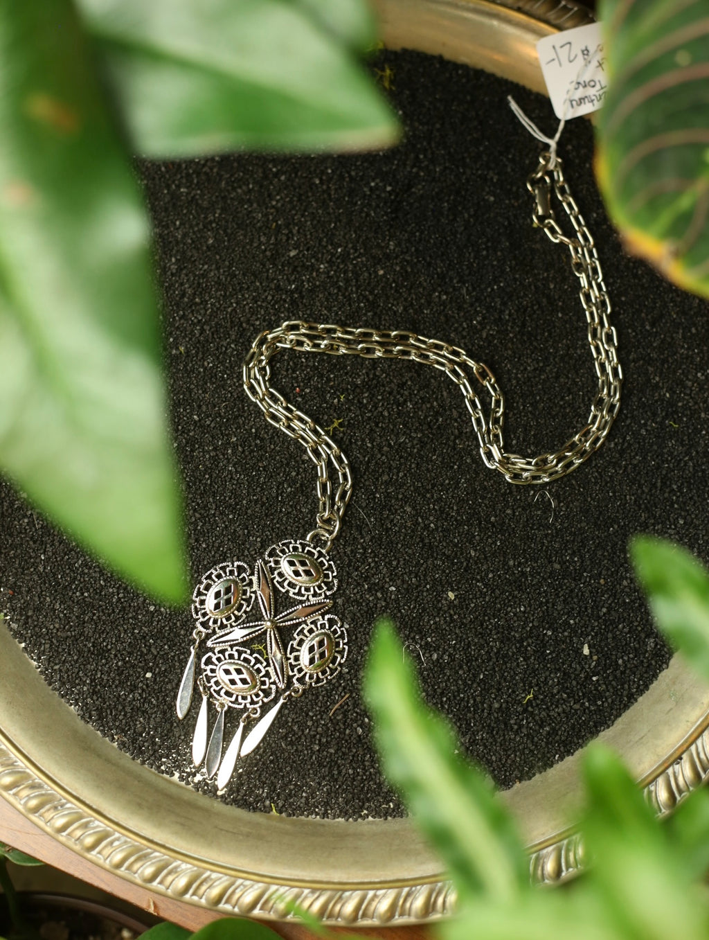 Mid Century Silver Tone Pendant Necklace