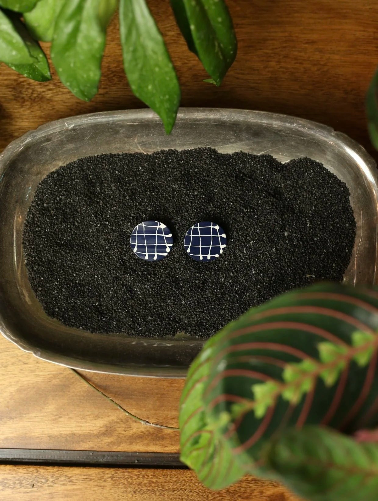 Blue & White Plaid Stud Clip On Earrings