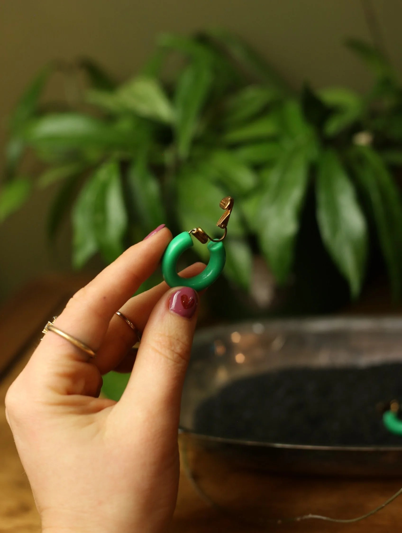 Green Hoop Clip On Earrings