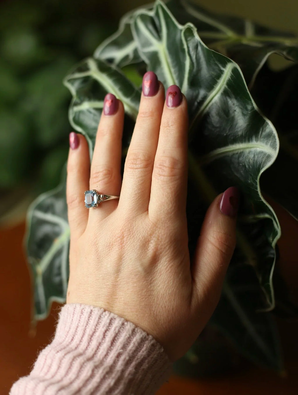 Aqua Gem Avon Silver Tone Ring - Size 8