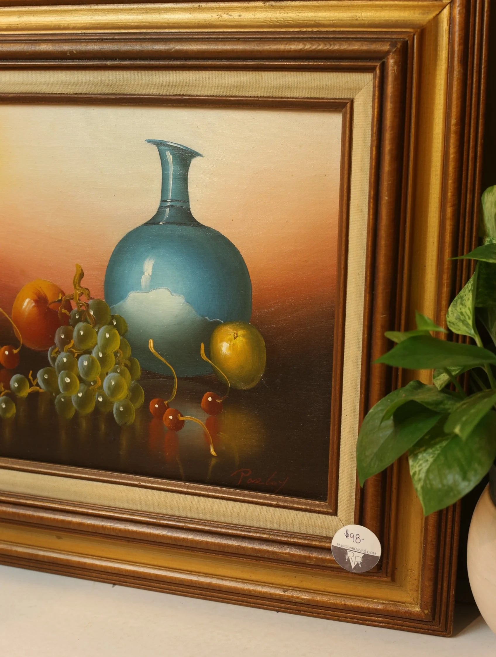 Vintage Still Life of Fruit with a Candle and Vase