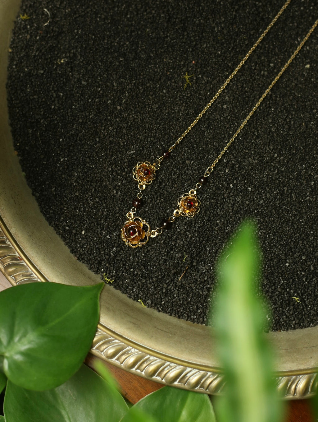Gold Tone Rose Necklace