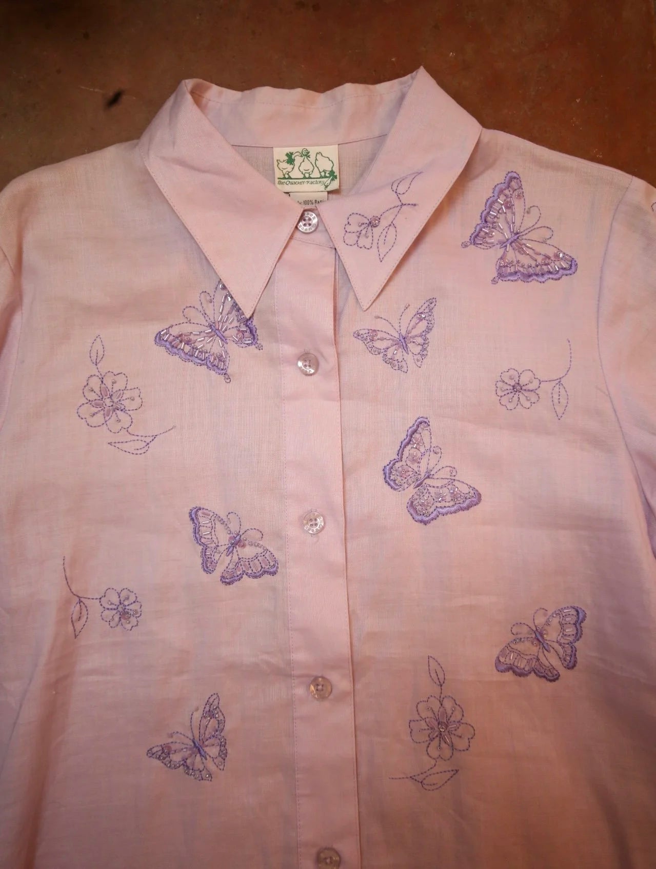 Lavender Butterfly Embroidered Button Up