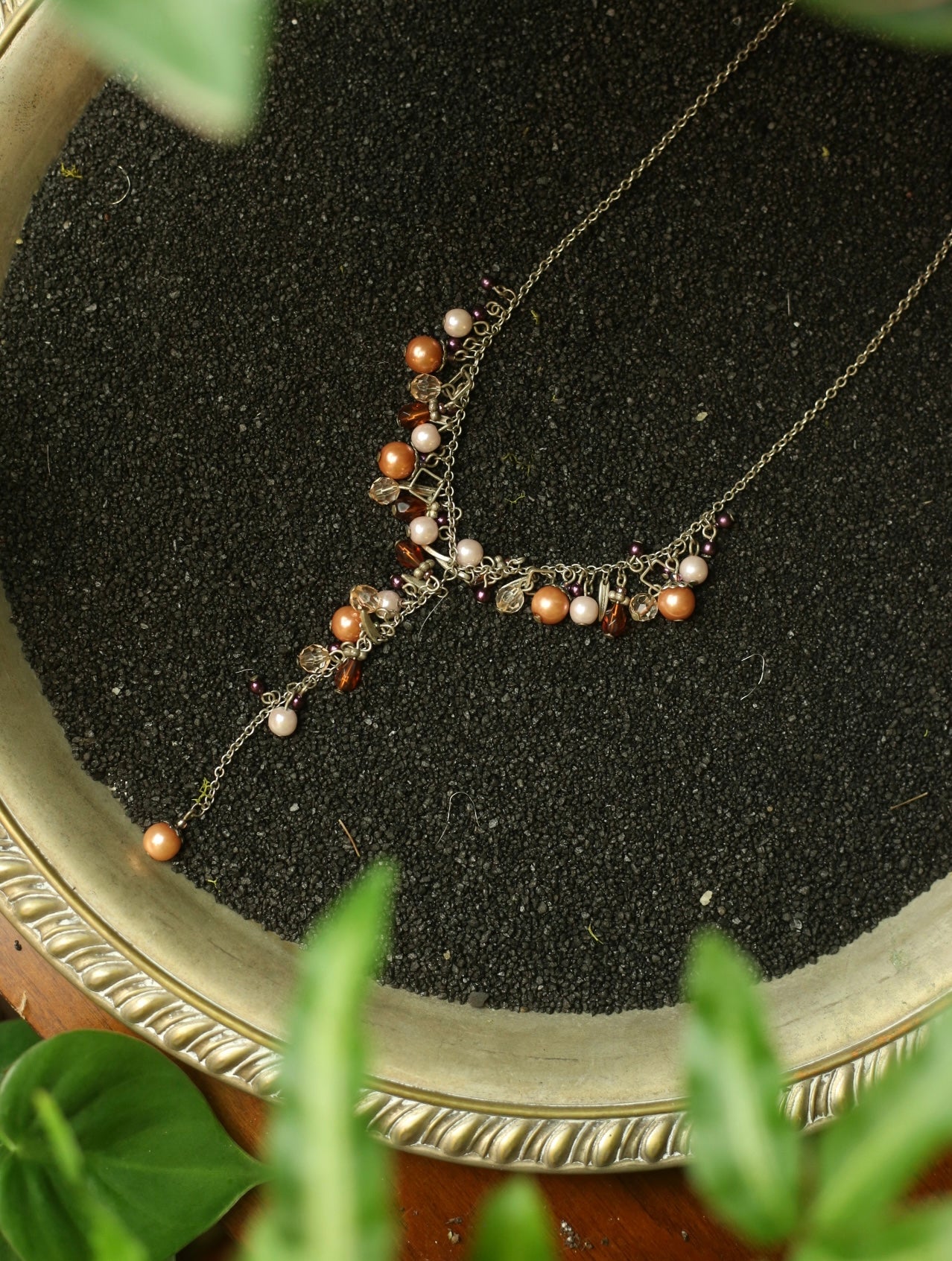 Cascading Bead Silver Tone Necklace
