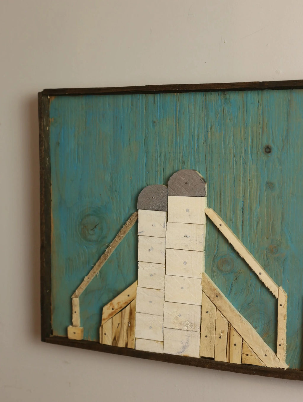 Blue Farmhouse With Silos Folk Art by Paul Dickerman