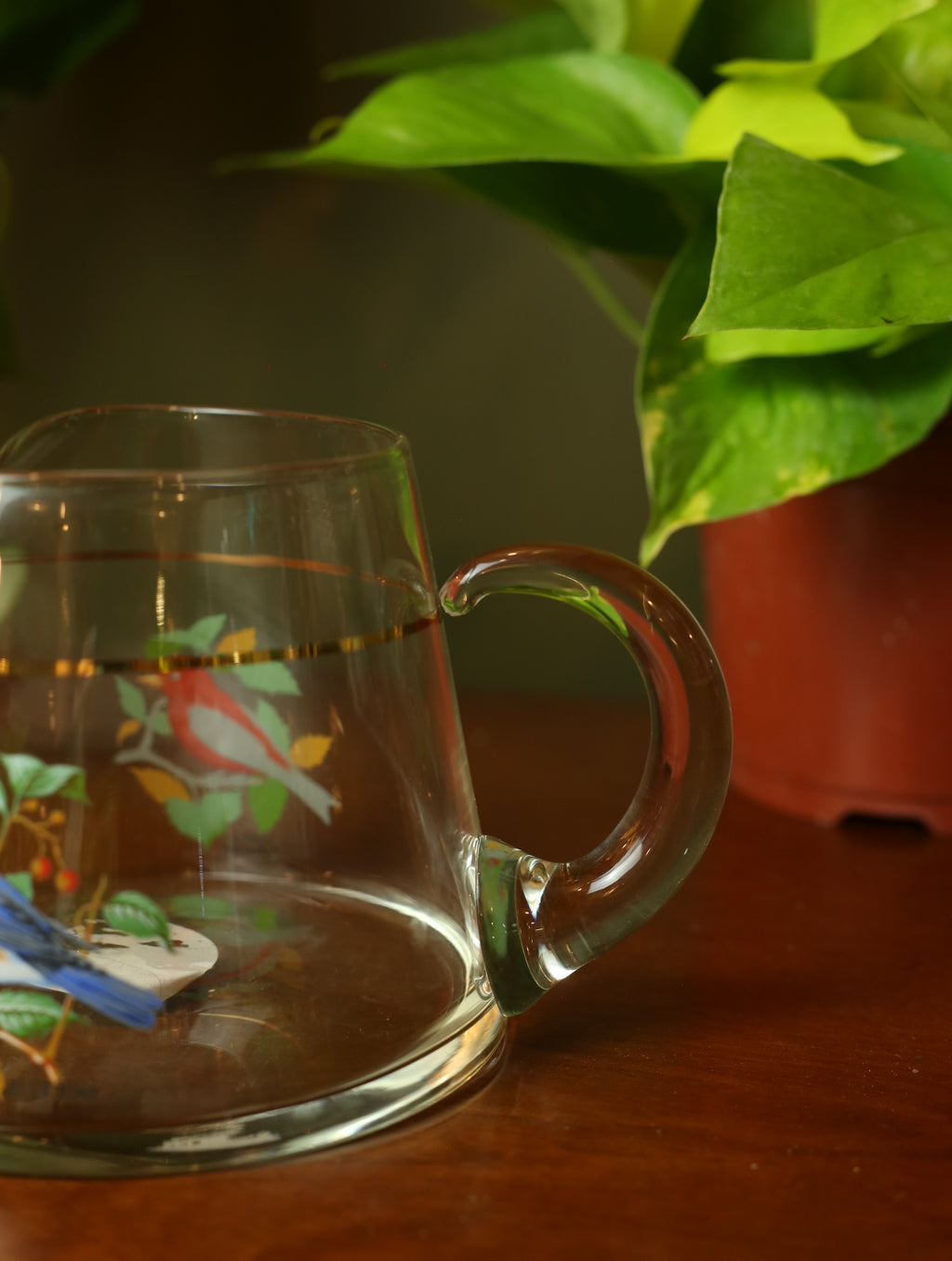 Bluebird & Scarlet Tanager Glass Pitcher