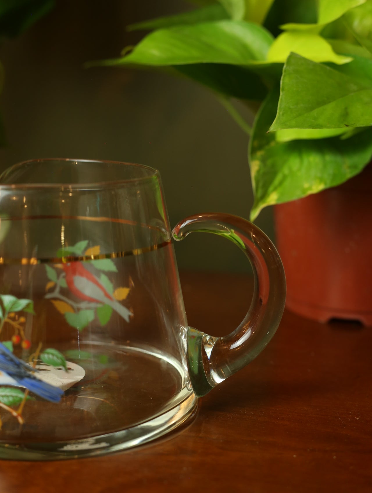 Bluebird & Scarlet Tanager Glass Pitcher