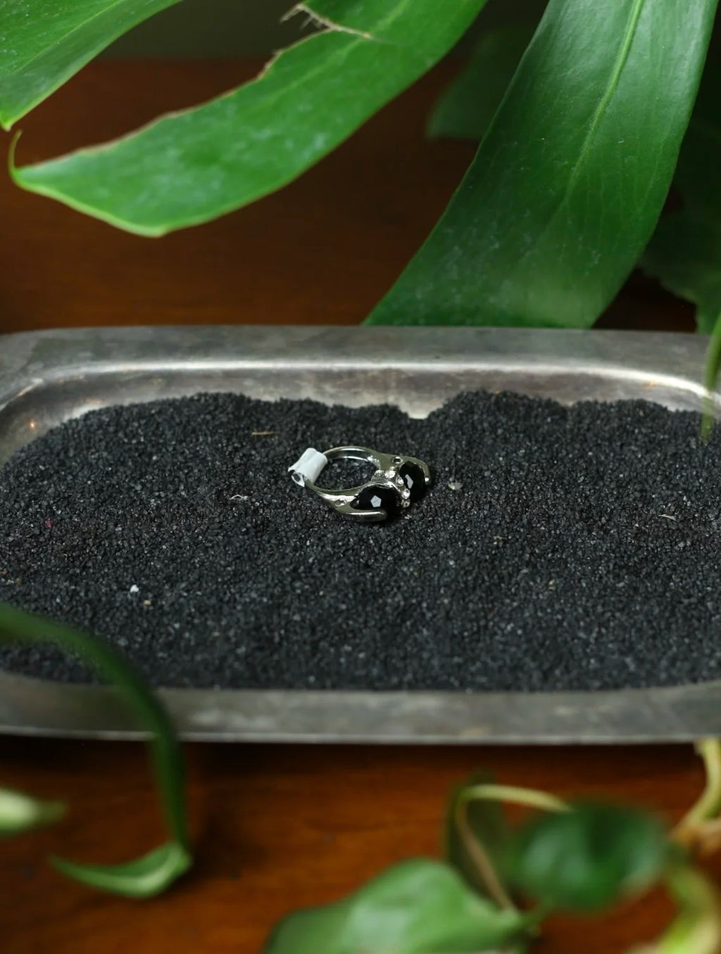 Double Black Gem Fidget Ring - Size 7.5