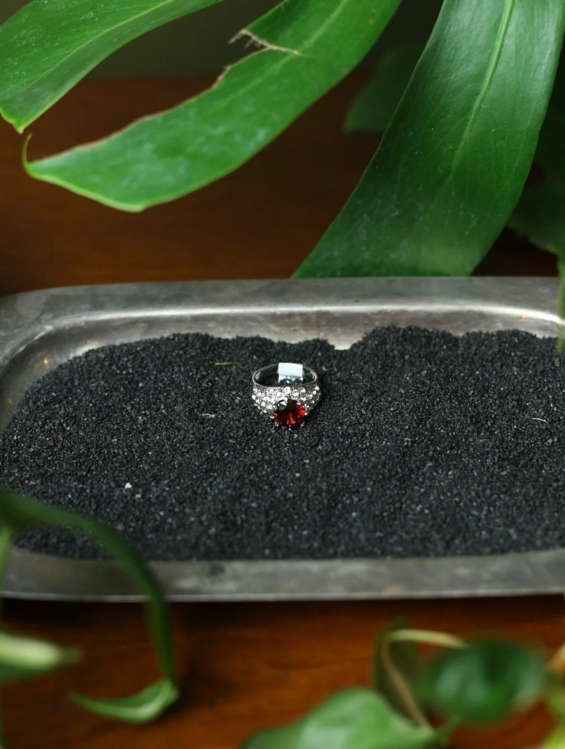 Ruby Gem Silver Tone Cocktail Ring - Size 9