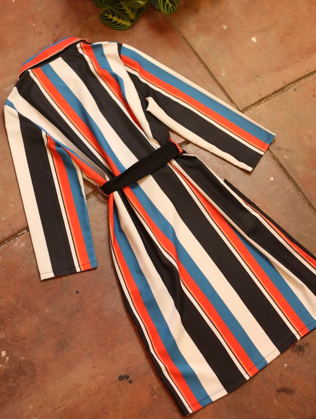 Red, Teal, Black & White Striped Dress