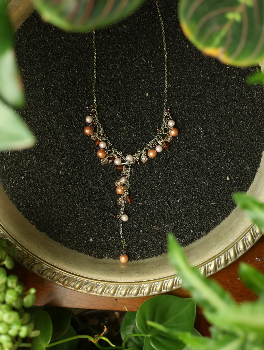 Cascading Bead Silver Tone Necklace
