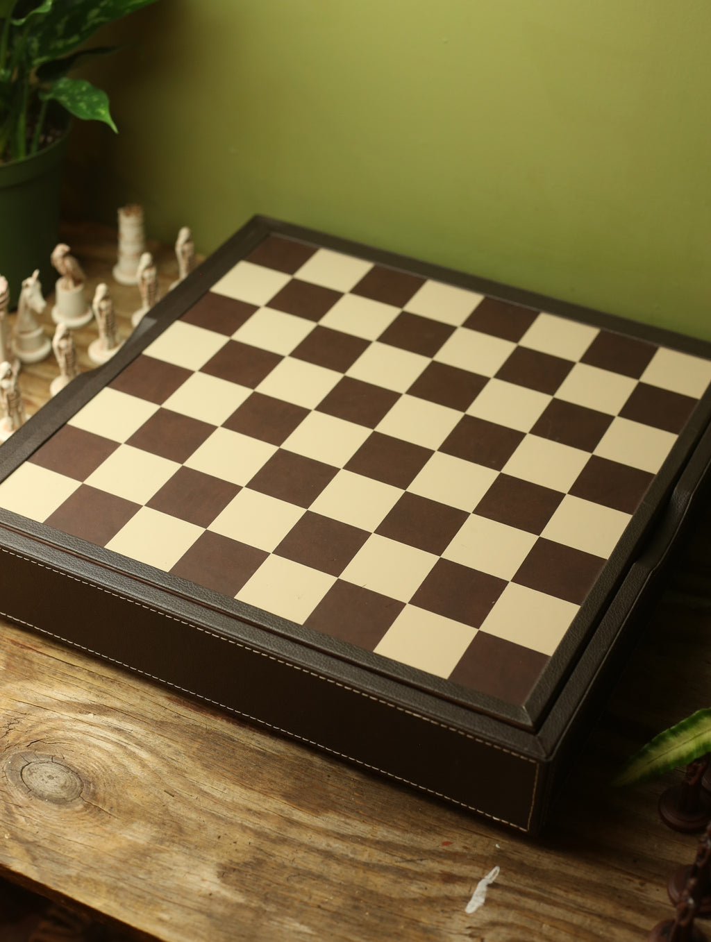 Handmade Vintage Style Chess Board with Hand carved Pieces