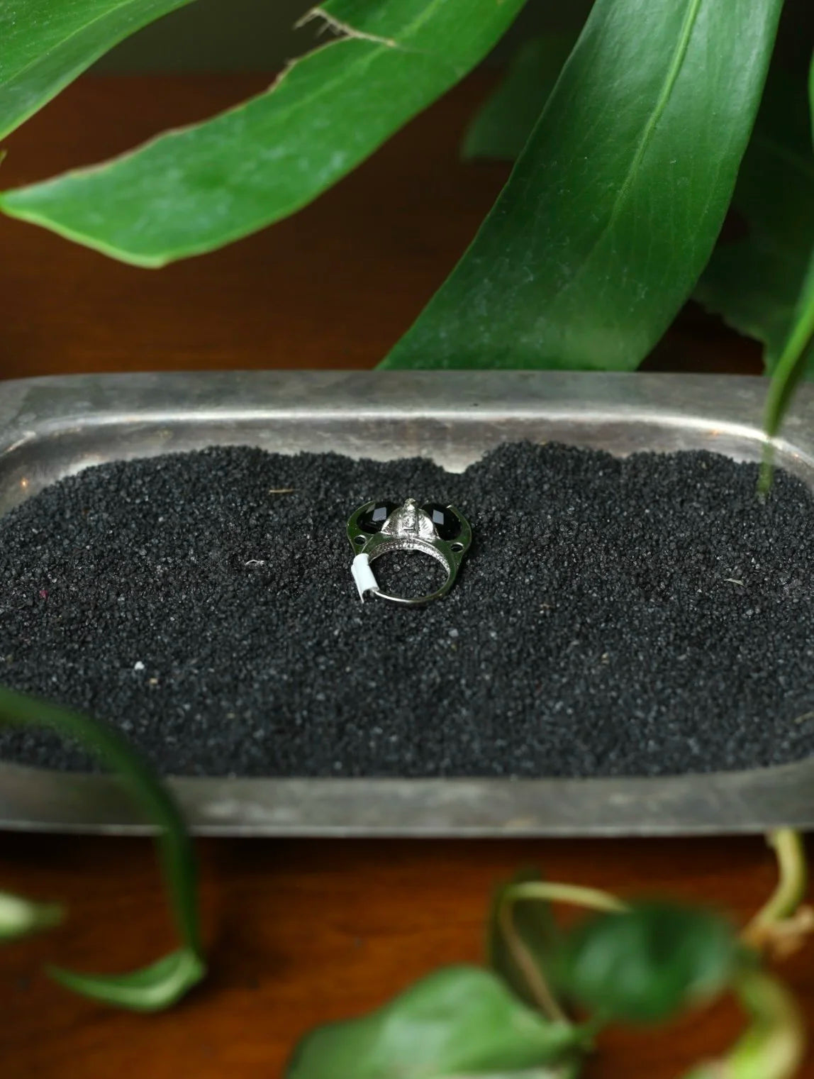 Double Black Gem Fidget Ring - Size 7.5
