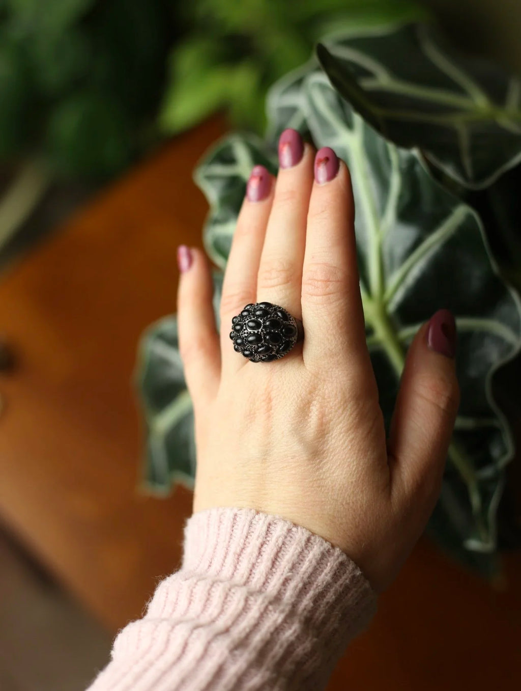 Black Gem Dome Ring - Size 10
