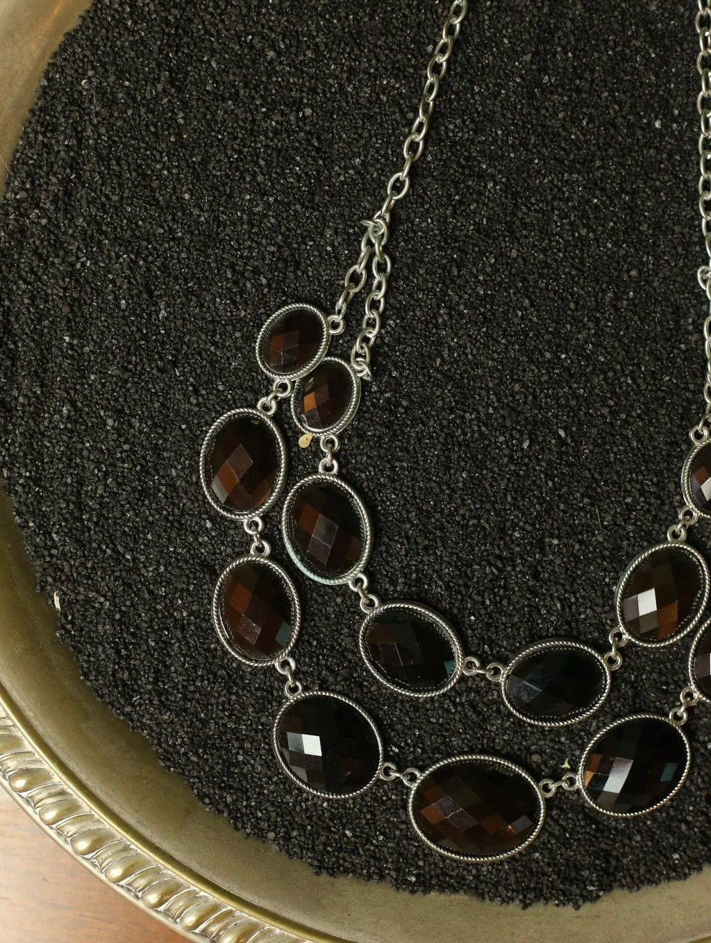 Black Gem Silver Tone Statement Necklace