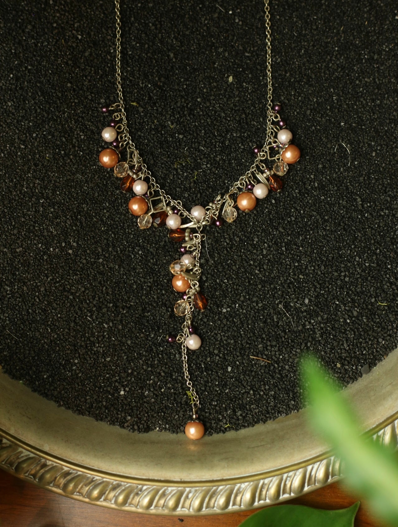 Cascading Bead Silver Tone Necklace