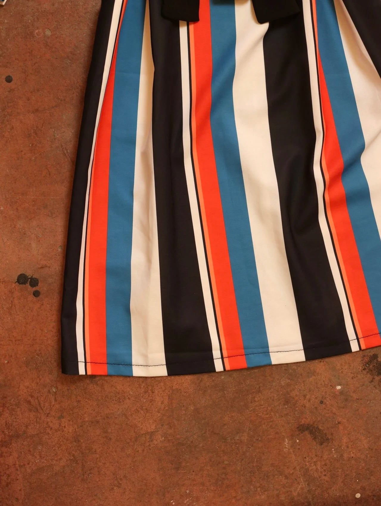 Red, Teal, Black & White Striped Dress