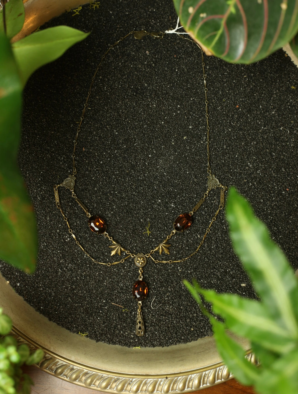 Sweet Romance Brass Amber Gem Necklace