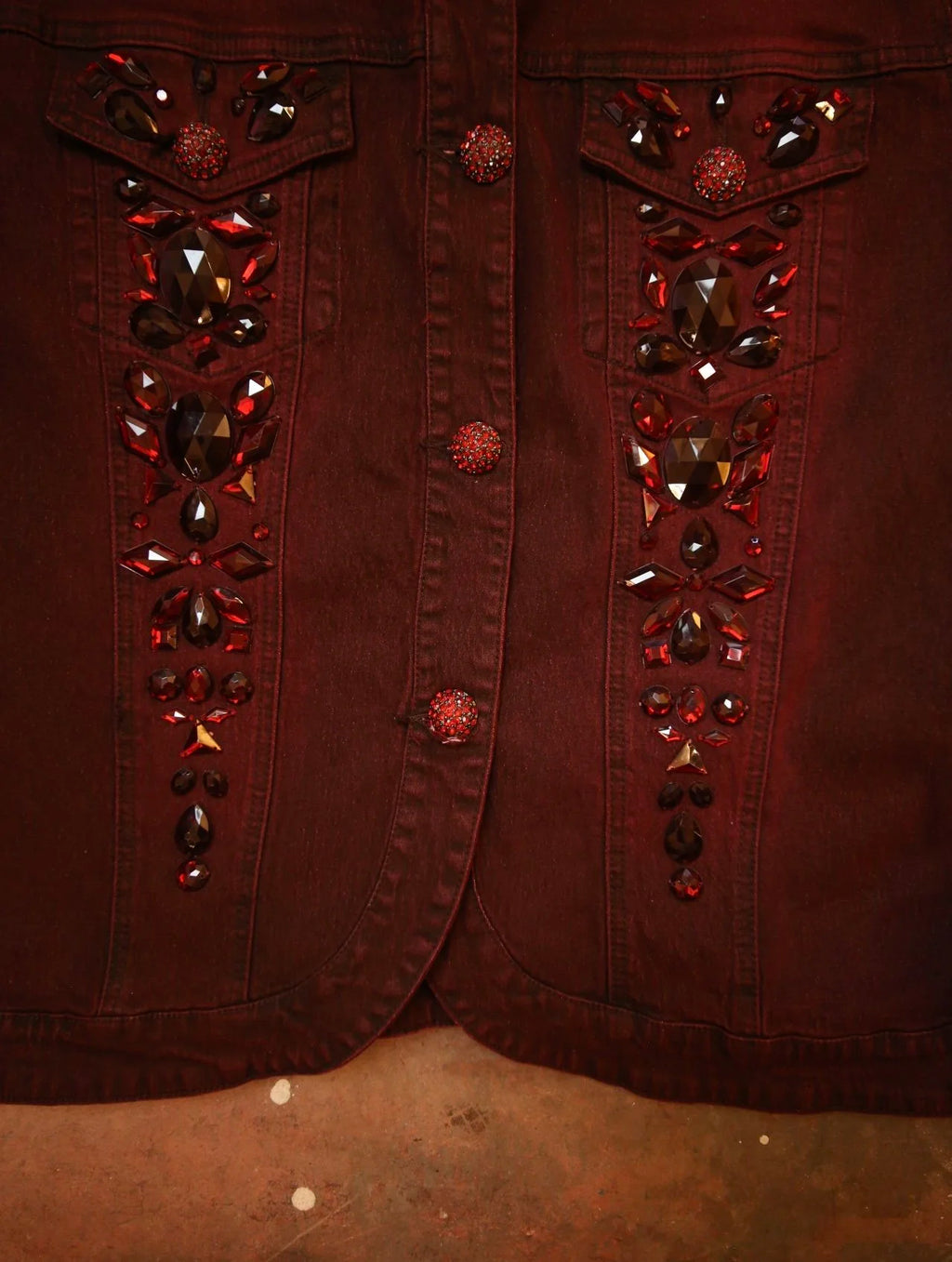 Red Bejeweled Denim Jacket
