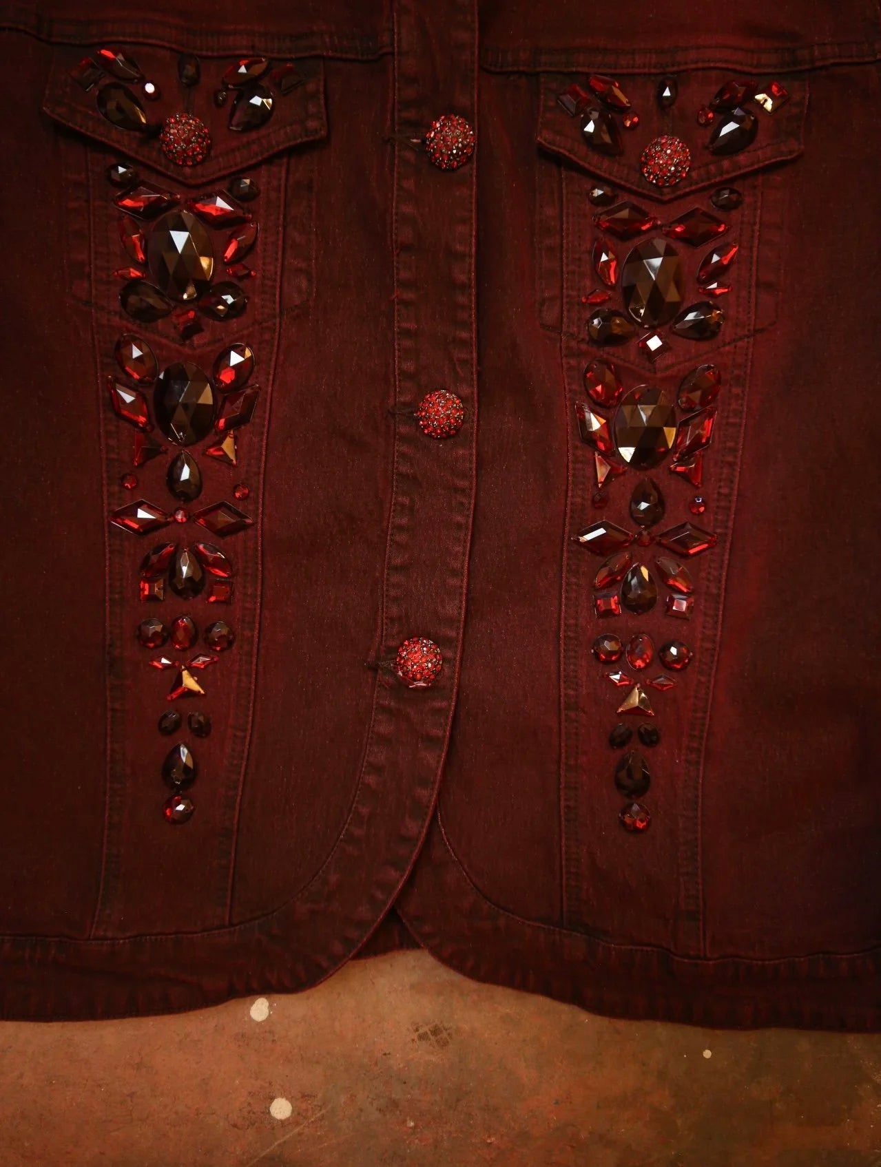 Red Bejeweled Denim Jacket