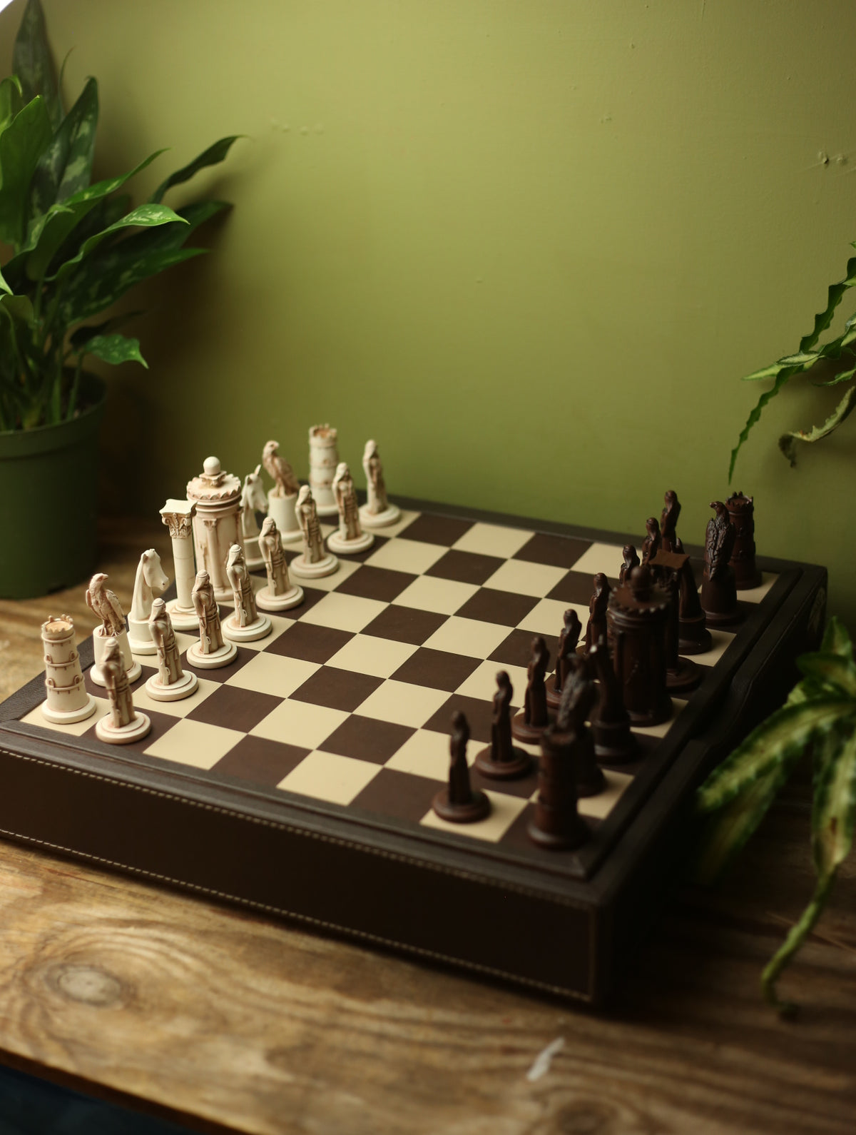 Handmade Vintage Style Chess Board with Hand carved Pieces