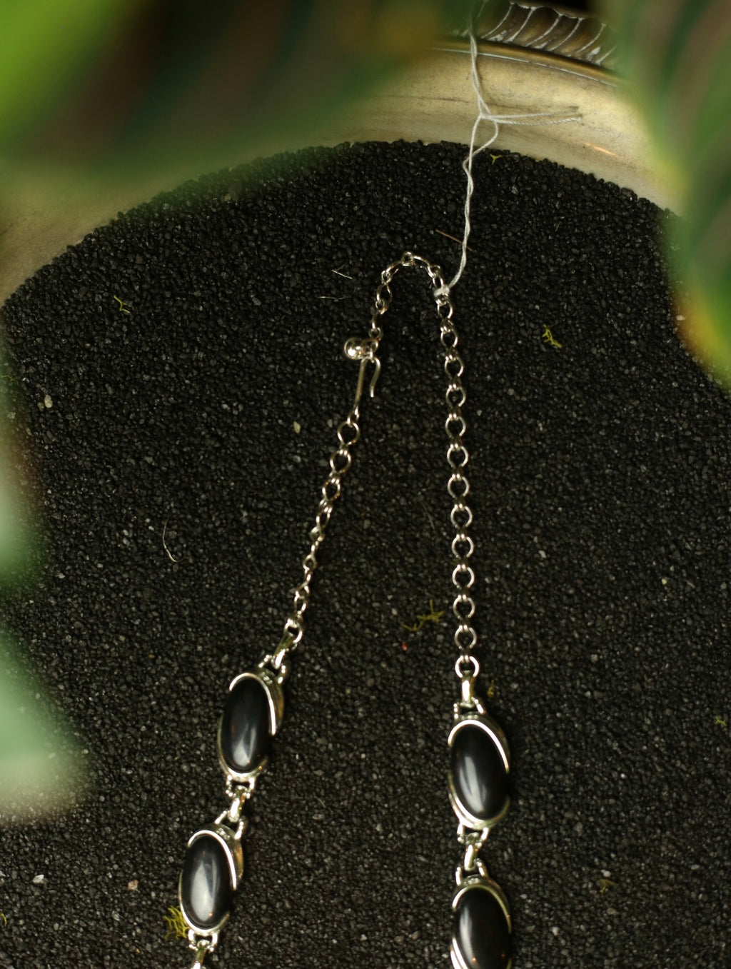 1960s Silver Tone Black Lucite Choker Necklace