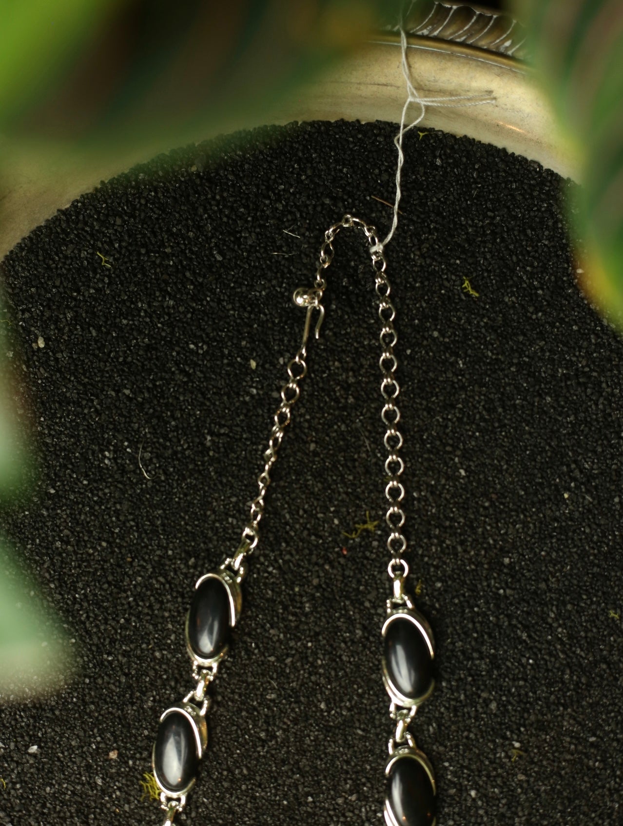 1960s Silver Tone Black Lucite Choker Necklace