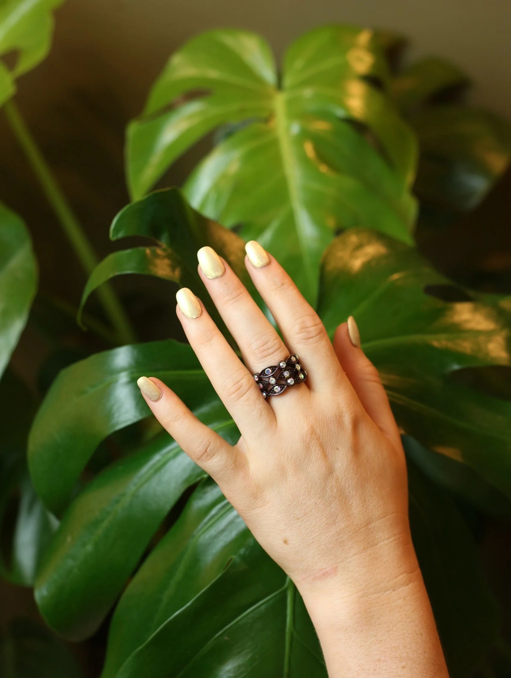Iridescent Rhinestone Bronze Ring