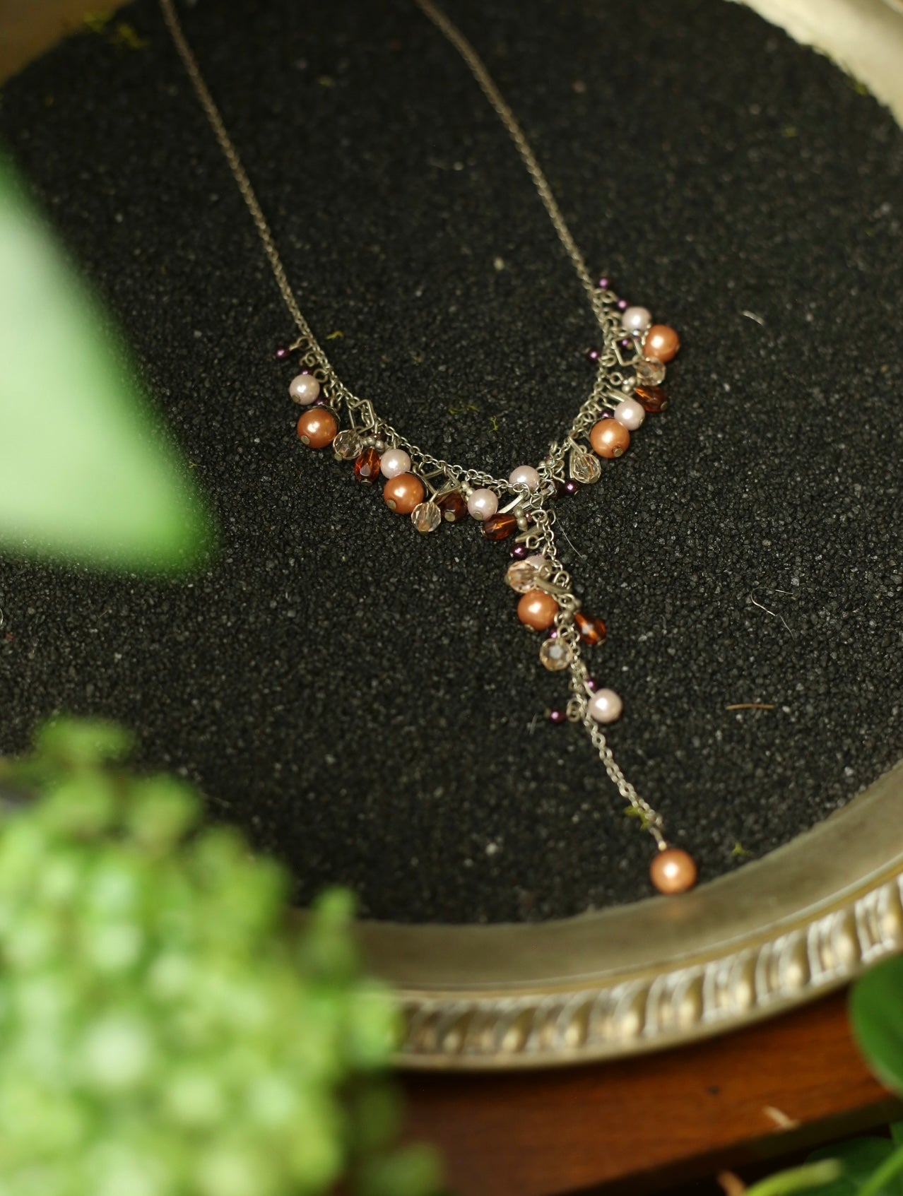 Cascading Bead Silver Tone Necklace