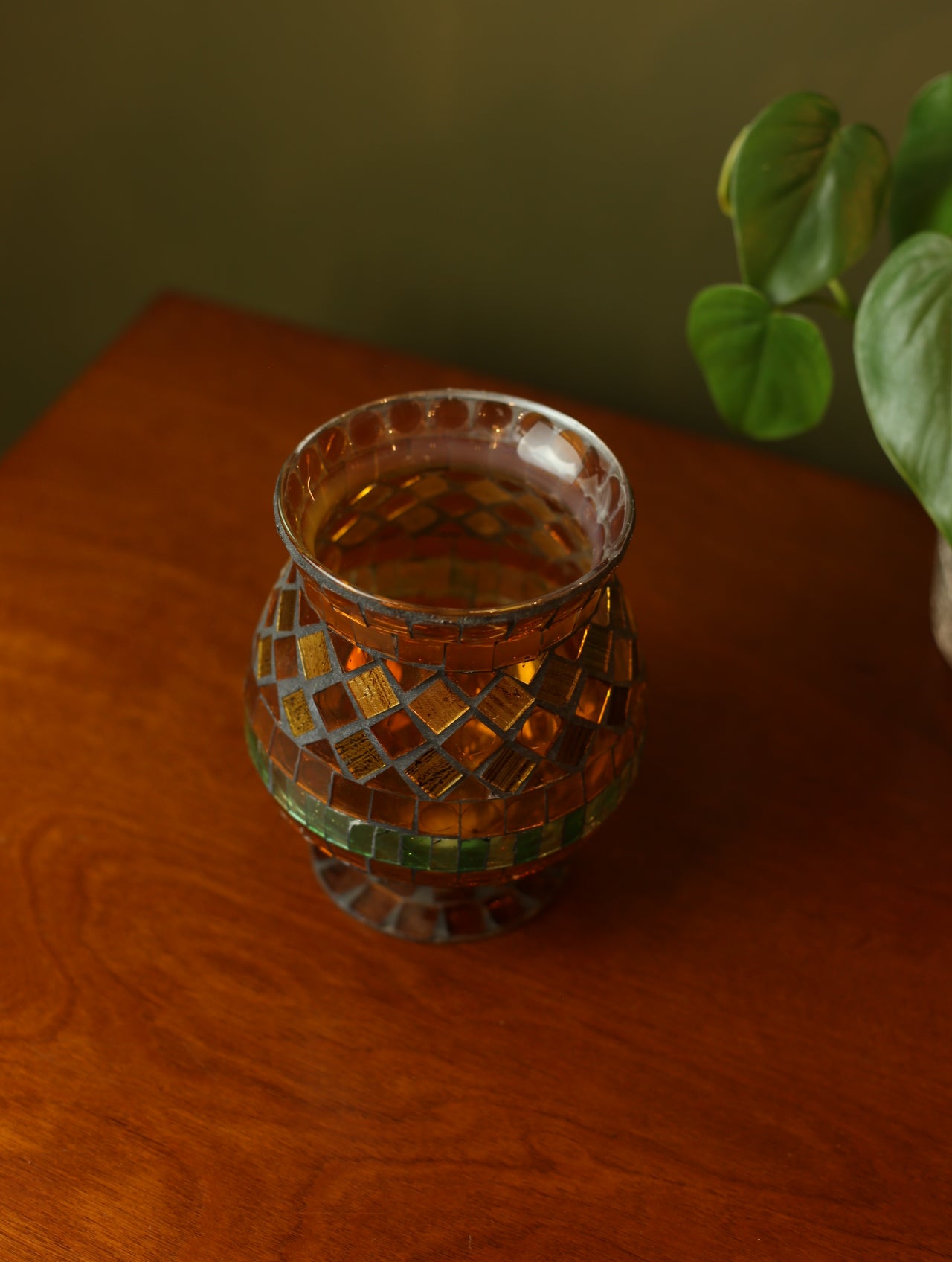 Amber Mosaic Pedestal Vase