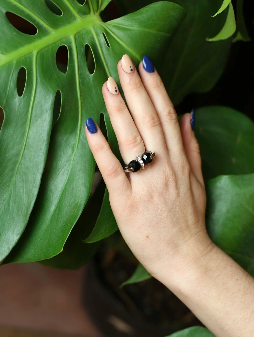 Double Black Gem Fidget Ring - Size 7.5