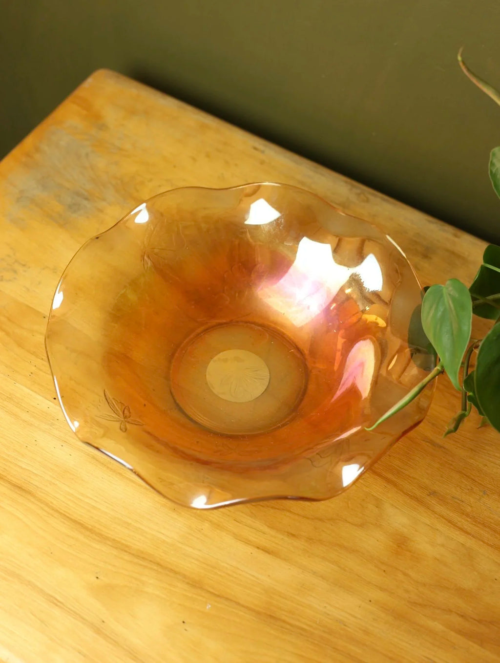 Orange Ruffled Edge Carnival Glass Dish