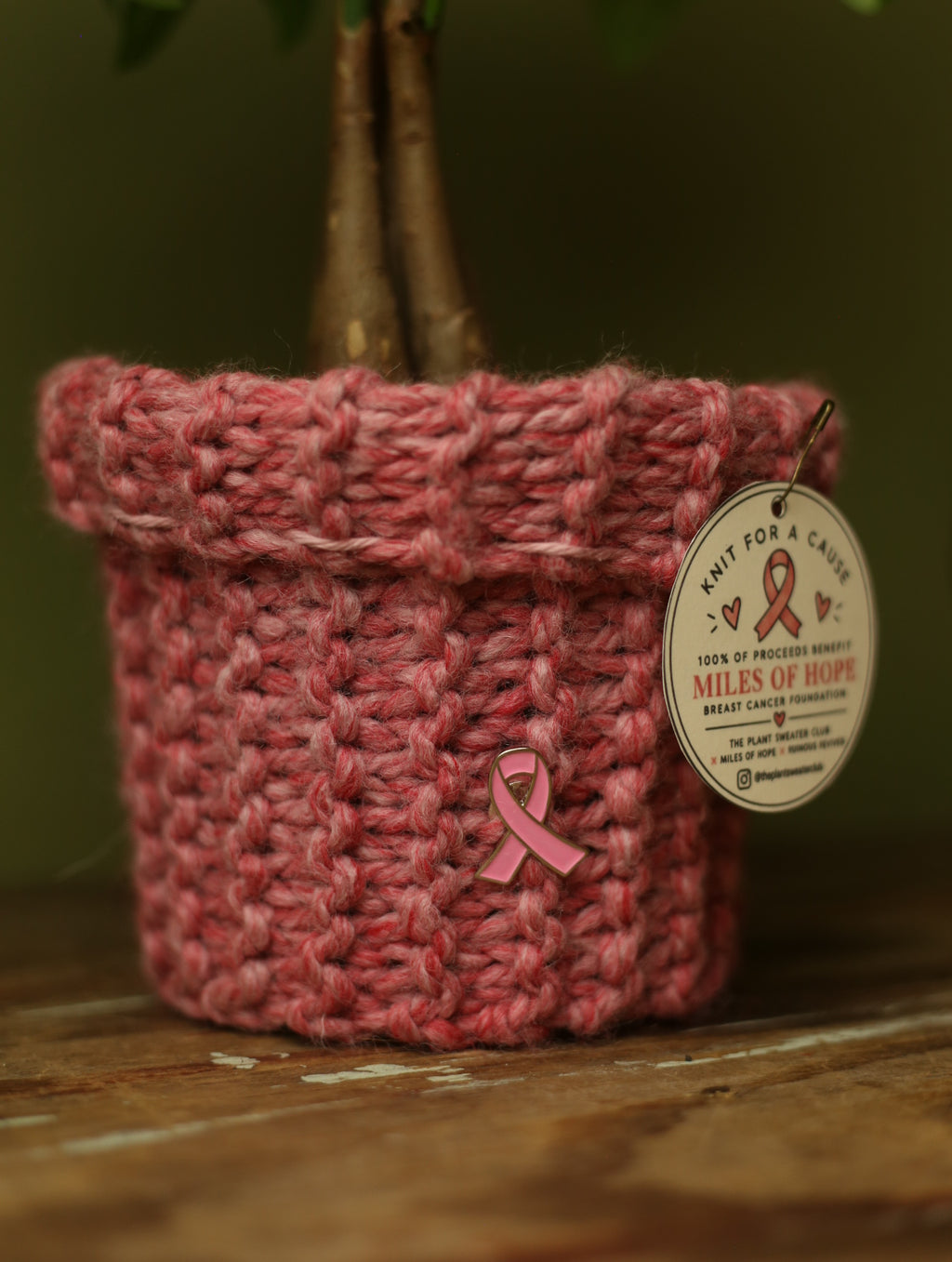 'Knit For A Cause' Plant Sweater 5 Inch - Dusty Pink