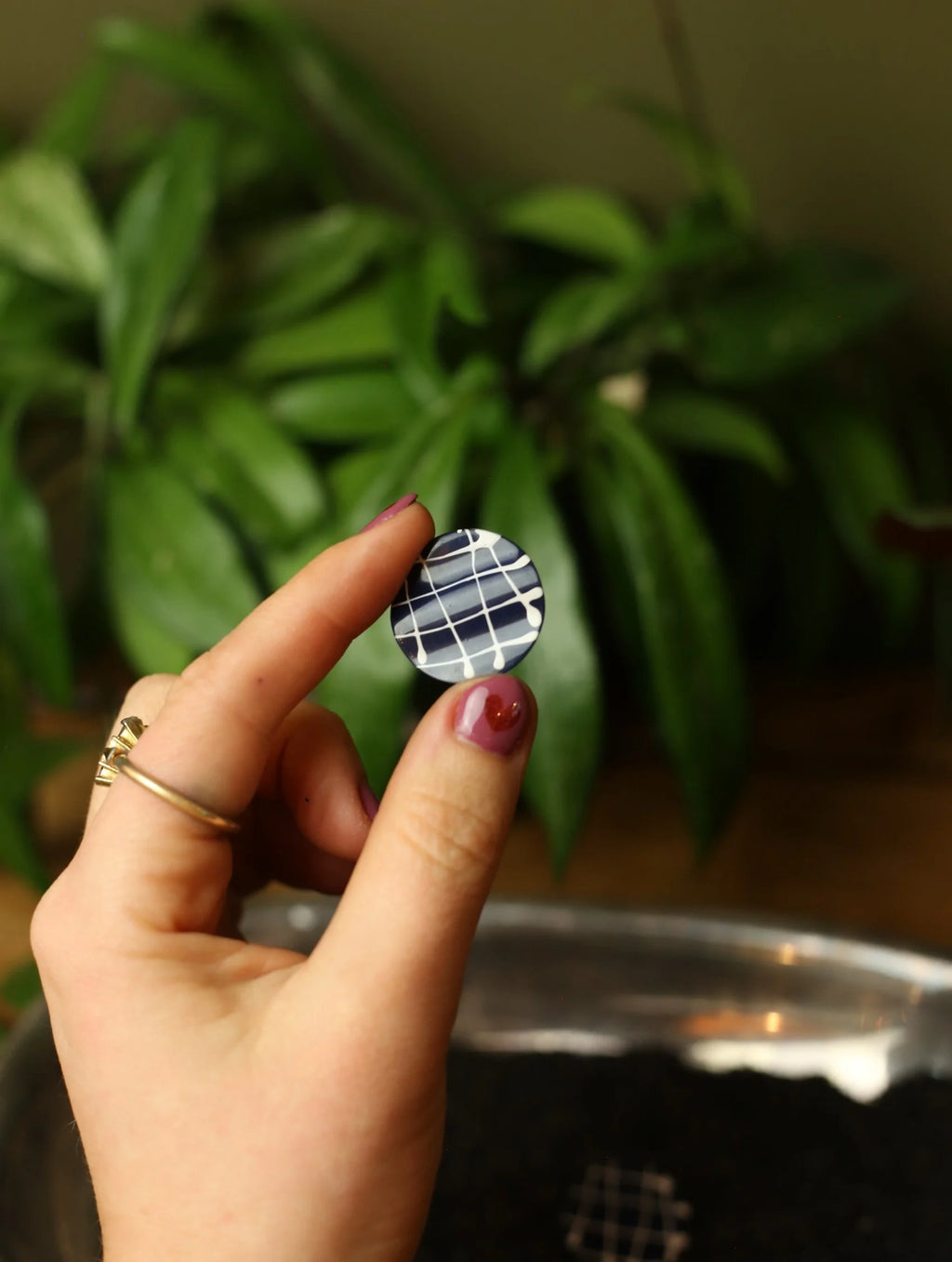 Blue & White Plaid Stud Clip On Earrings