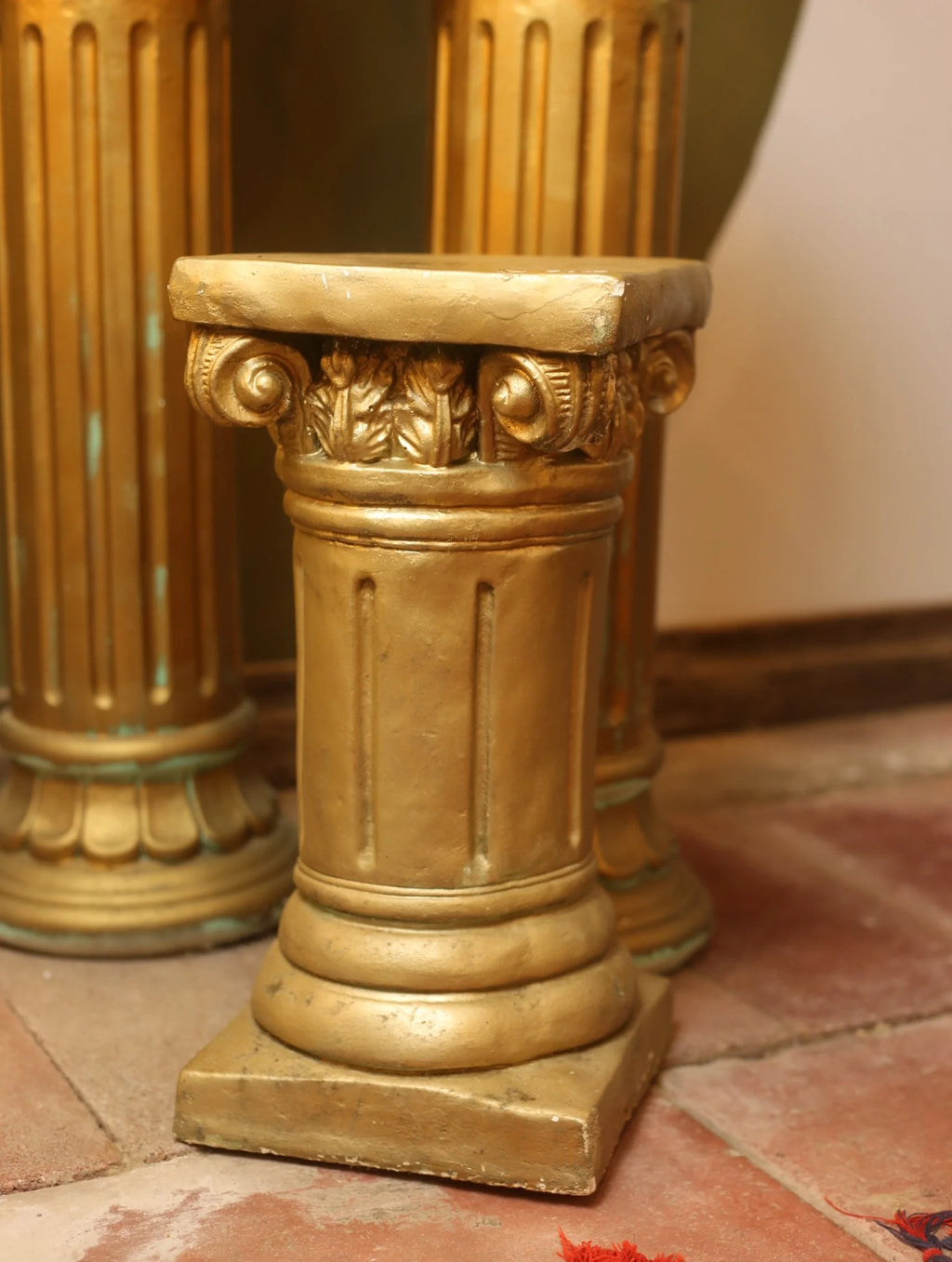 Gold Painted Column Plant Stands