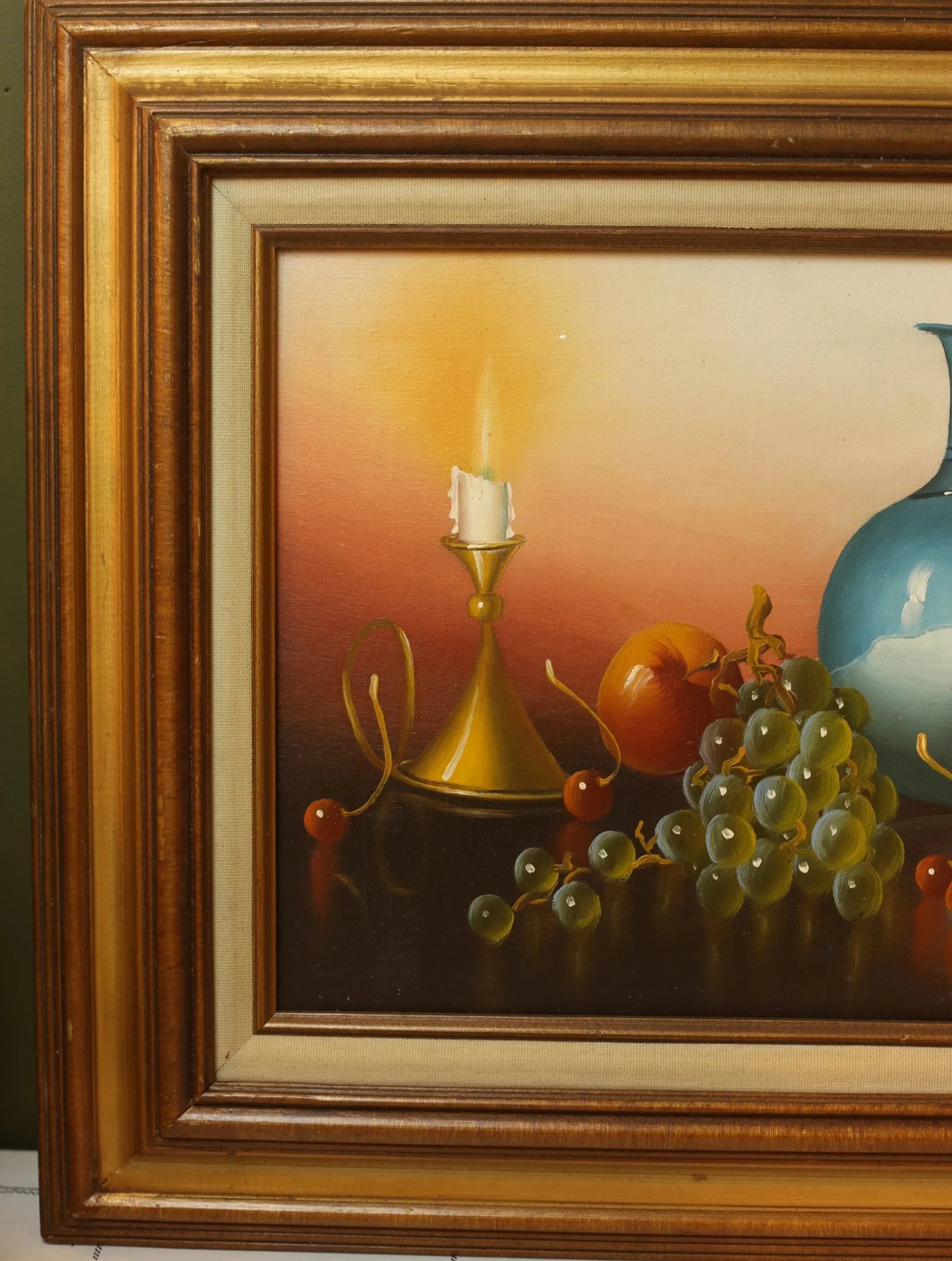 Vintage Still Life of Fruit with a Candle and Vase