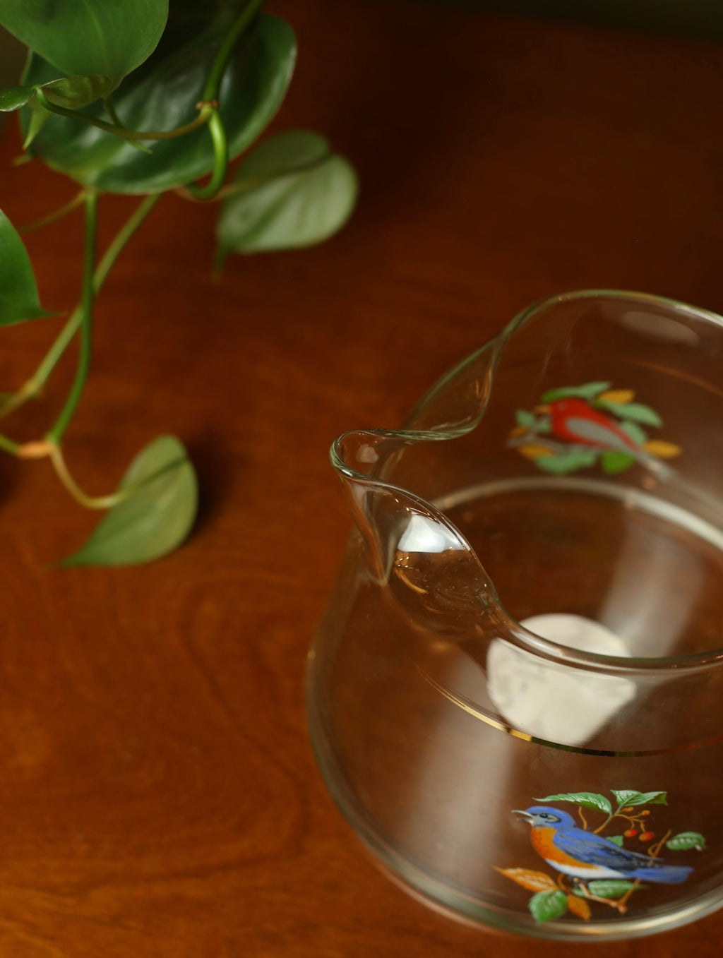 Bluebird & Scarlet Tanager Glass Pitcher
