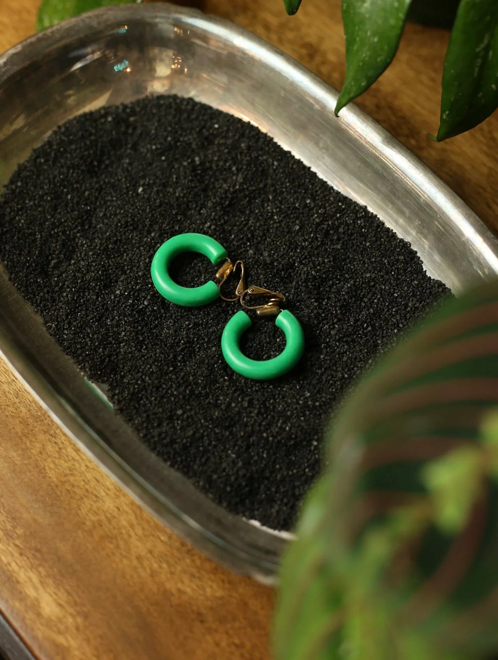 Green Hoop Clip On Earrings