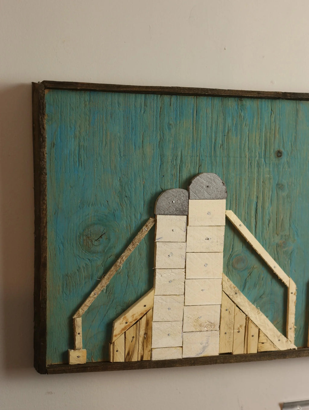 Blue Farmhouse With Silos Folk Art by Paul Dickerman