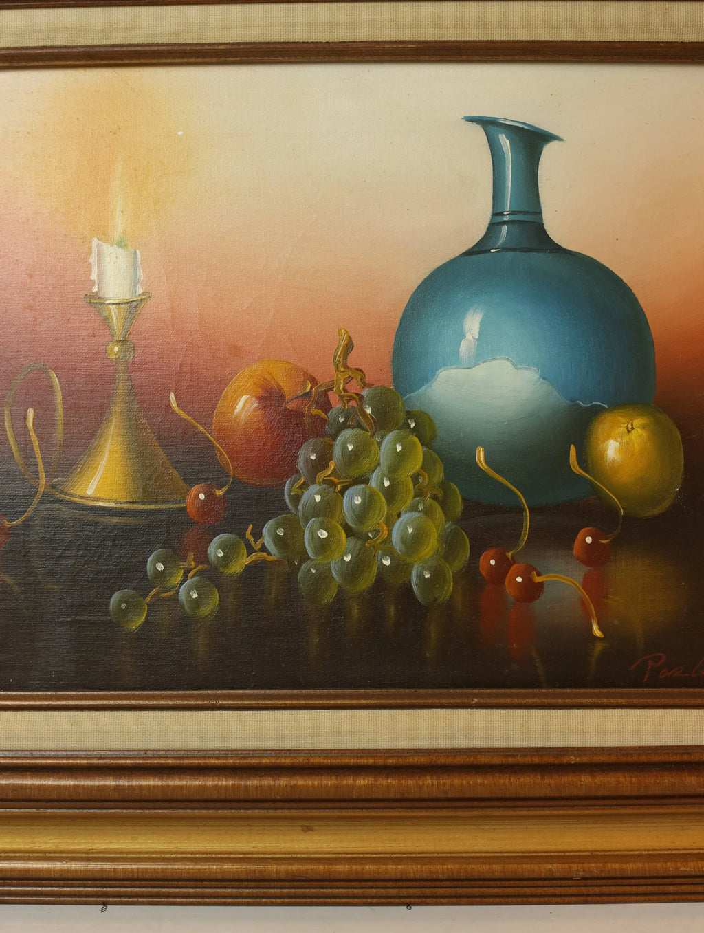 Vintage Still Life of Fruit with a Candle and Vase